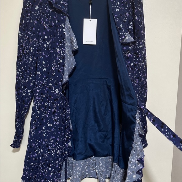 Lovers & Friends Revolve Blue Star Print Long Sleeve V Mini Wrap Dress XXS BNWT - Picture 2 of 7